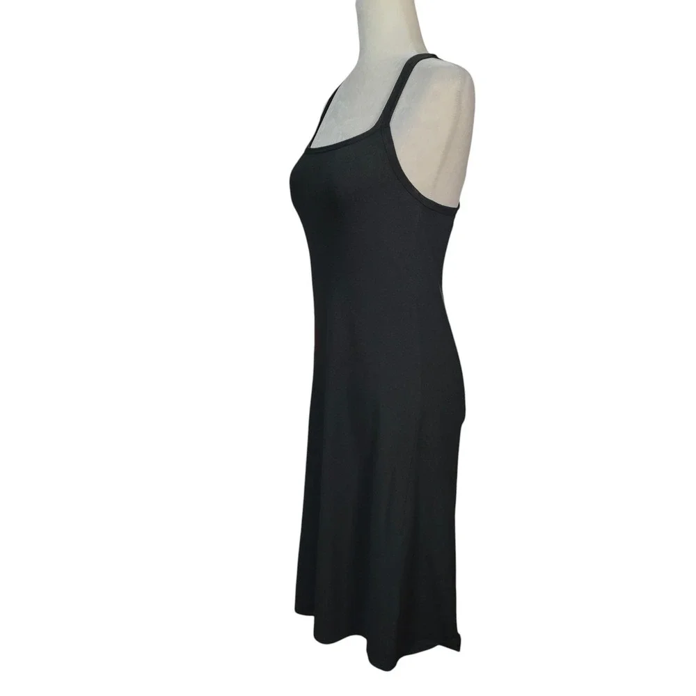 Prana Cora Dress Athleisure Black A-Line Midi Built In Bra Double Cross Straps S